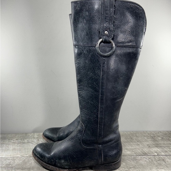 Frye Womens #76222 Jamie Ring Black StoneWashed Leather Riding Boots Size 8.5 - Picture 5 of 9